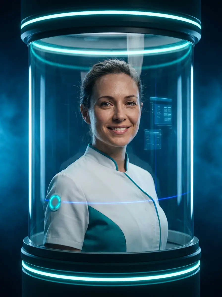 Aria, the AI assistant, standing in a body scanner